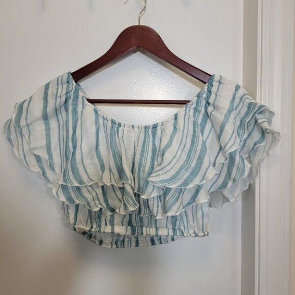 ❤️ 3 for $35 Show me your mumu kaya crop top ruffles off shoulder tiered small - Picture 5 of 8